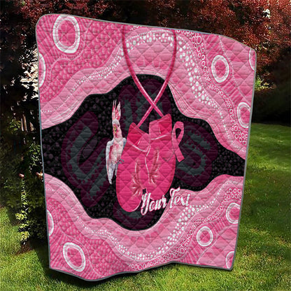 Personalised Australia Breast Cancer Support Quilt Pink Cockatoo Fight Boxing Gloves Aboriginal Art