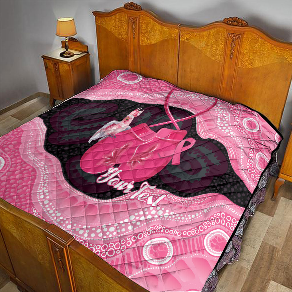 Personalised Australia Breast Cancer Support Quilt Pink Cockatoo Fight Boxing Gloves Aboriginal Art