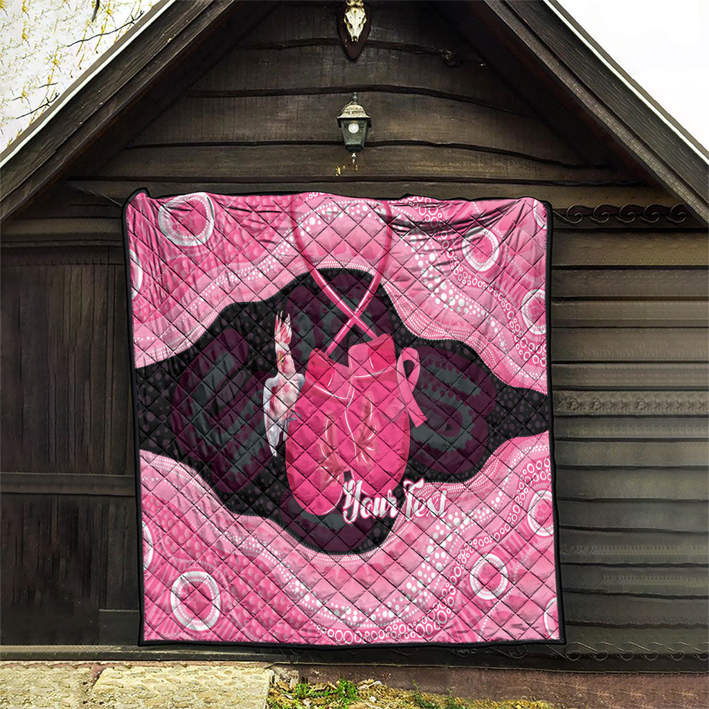 Personalised Australia Breast Cancer Support Quilt Pink Cockatoo Fight Boxing Gloves Aboriginal Art