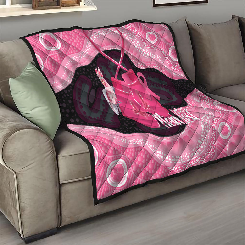 Personalised Australia Breast Cancer Support Quilt Pink Cockatoo Fight Boxing Gloves Aboriginal Art
