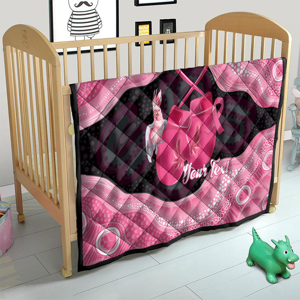 Personalised Australia Breast Cancer Support Quilt Pink Cockatoo Fight Boxing Gloves Aboriginal Art
