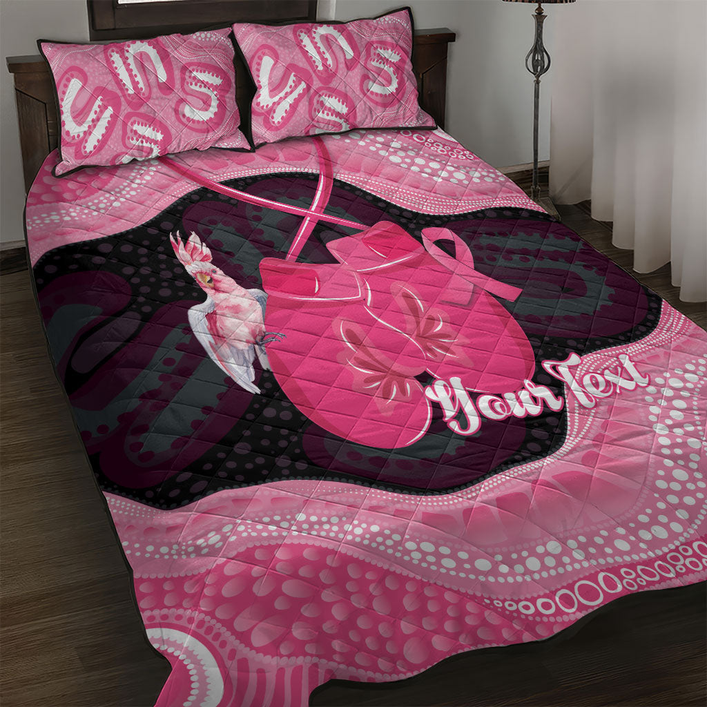 Personalised Australia Breast Cancer Support Quilt Bed Set Pink Cockatoo Fight Boxing Gloves Aboriginal Art
