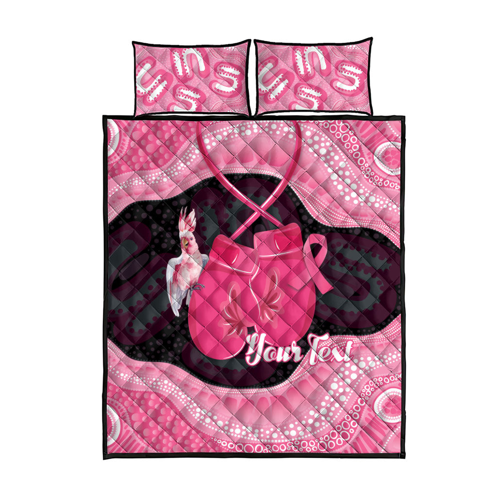 Personalised Australia Breast Cancer Support Quilt Bed Set Pink Cockatoo Fight Boxing Gloves Aboriginal Art
