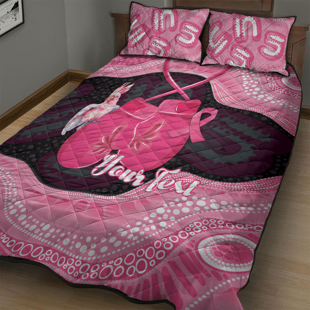 Personalised Australia Breast Cancer Support Quilt Bed Set Pink Cockatoo Fight Boxing Gloves Aboriginal Art