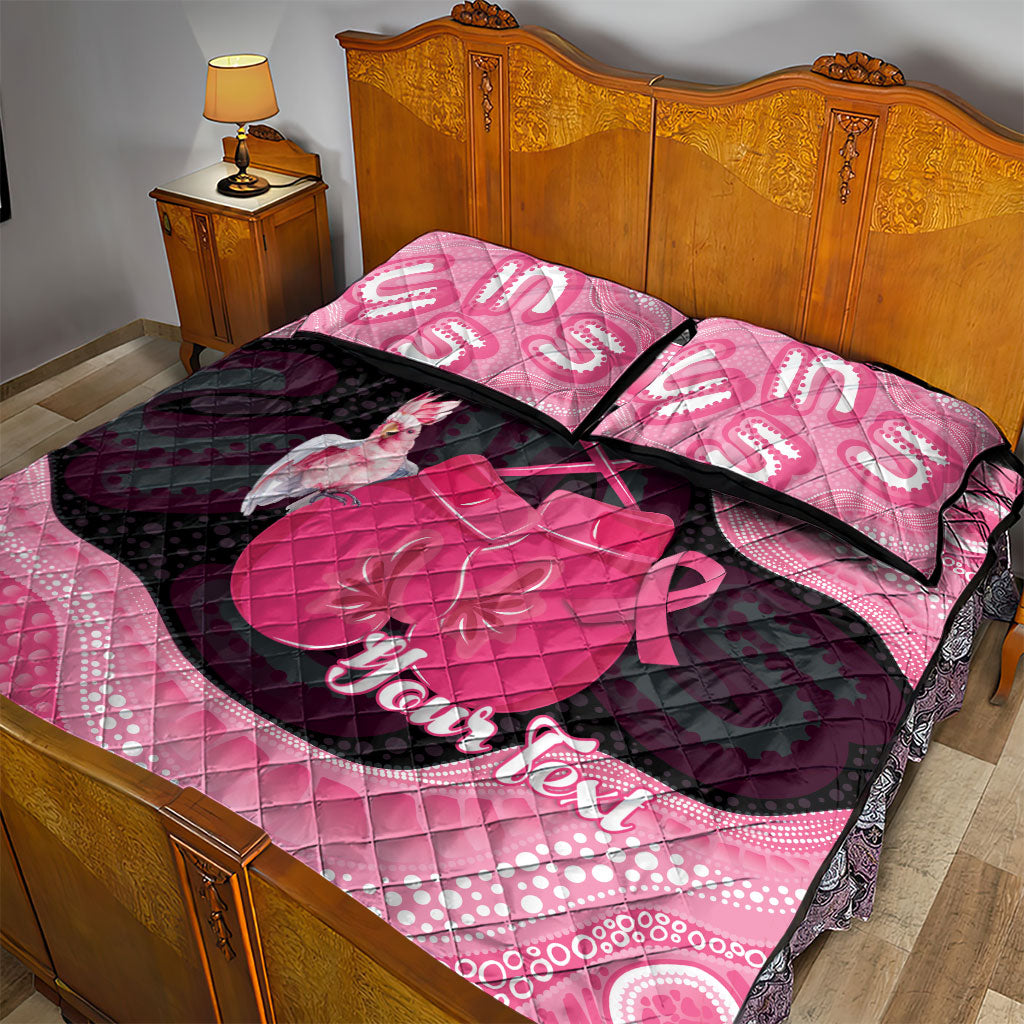 Personalised Australia Breast Cancer Support Quilt Bed Set Pink Cockatoo Fight Boxing Gloves Aboriginal Art