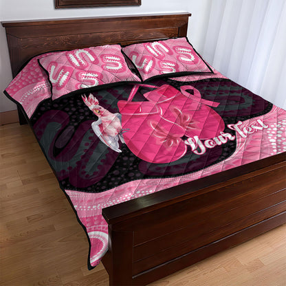 Personalised Australia Breast Cancer Support Quilt Bed Set Pink Cockatoo Fight Boxing Gloves Aboriginal Art