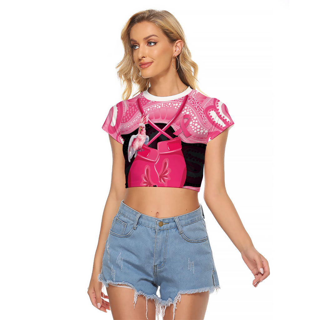 Personalised Australia Breast Cancer Support Raglan Cropped T Shirt Pink Cockatoo Fight Boxing Gloves Aboriginal Art