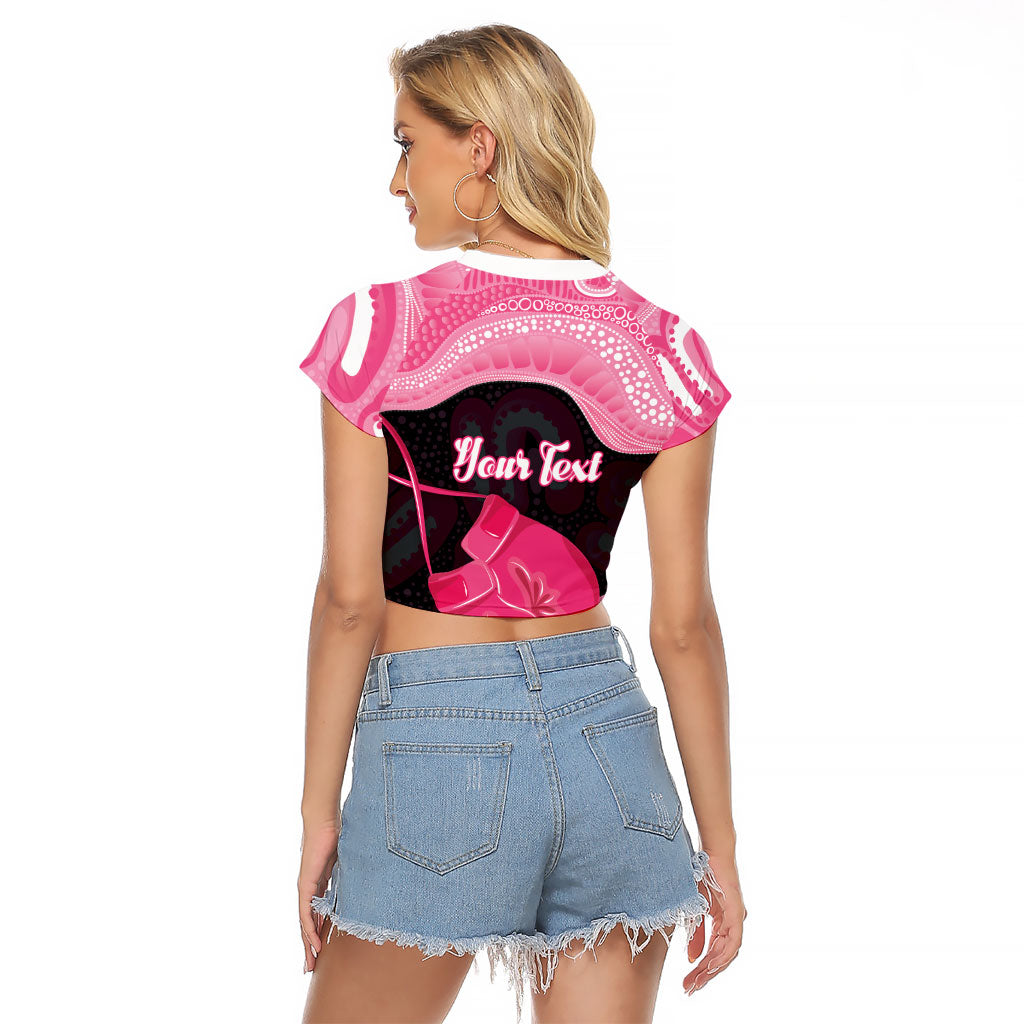 Personalised Australia Breast Cancer Support Raglan Cropped T Shirt Pink Cockatoo Fight Boxing Gloves Aboriginal Art