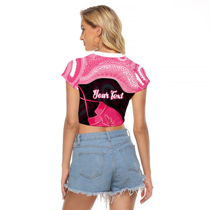 Personalised Australia Breast Cancer Support Raglan Cropped T Shirt Pink Cockatoo Fight Boxing Gloves Aboriginal Art