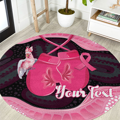 Personalised Australia Breast Cancer Support Round Carpet Pink Cockatoo Fight Boxing Gloves Aboriginal Art