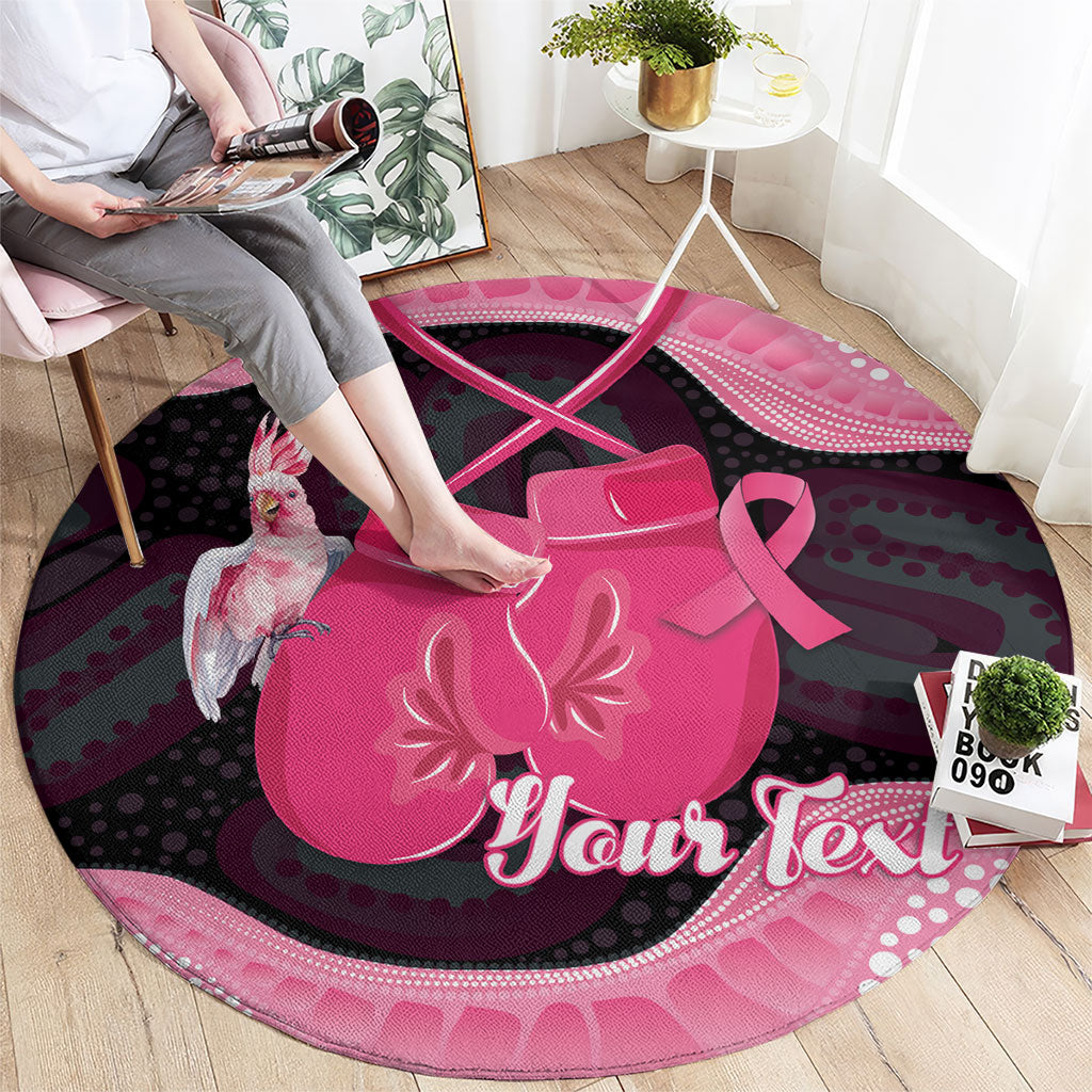 Personalised Australia Breast Cancer Support Round Carpet Pink Cockatoo Fight Boxing Gloves Aboriginal Art