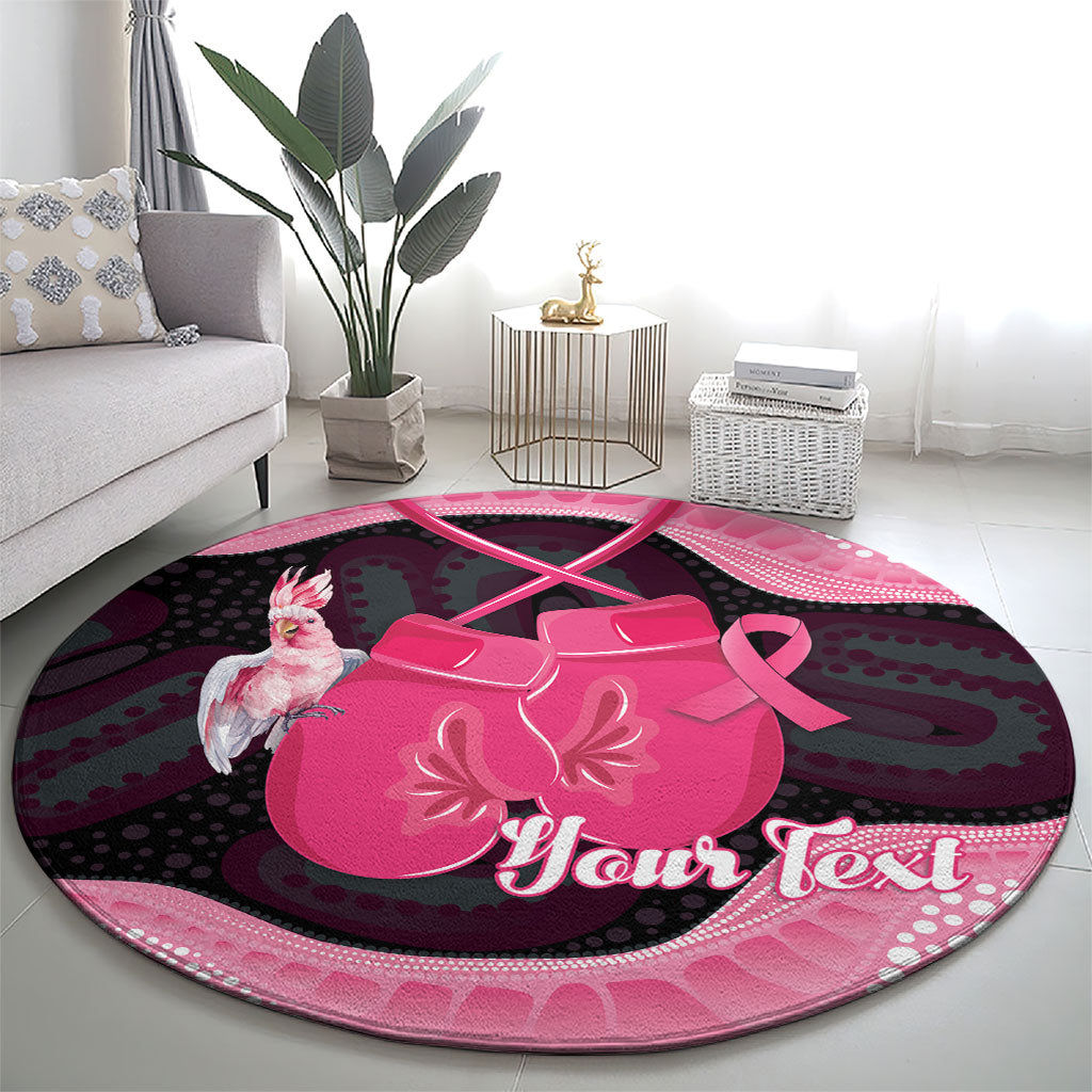 Personalised Australia Breast Cancer Support Round Carpet Pink Cockatoo Fight Boxing Gloves Aboriginal Art