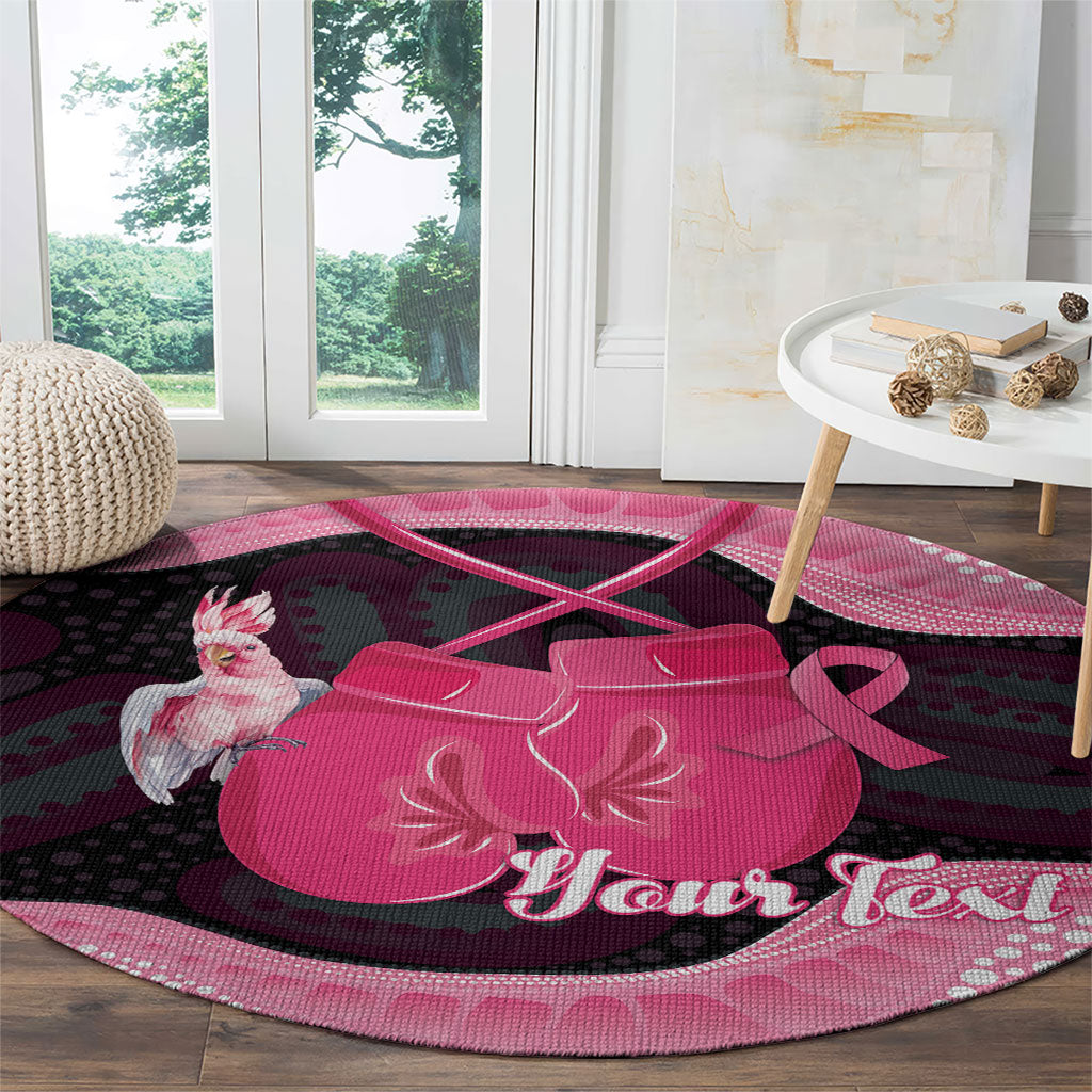 Personalised Australia Breast Cancer Support Round Carpet Pink Cockatoo Fight Boxing Gloves Aboriginal Art