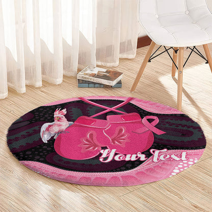 Personalised Australia Breast Cancer Support Round Carpet Pink Cockatoo Fight Boxing Gloves Aboriginal Art