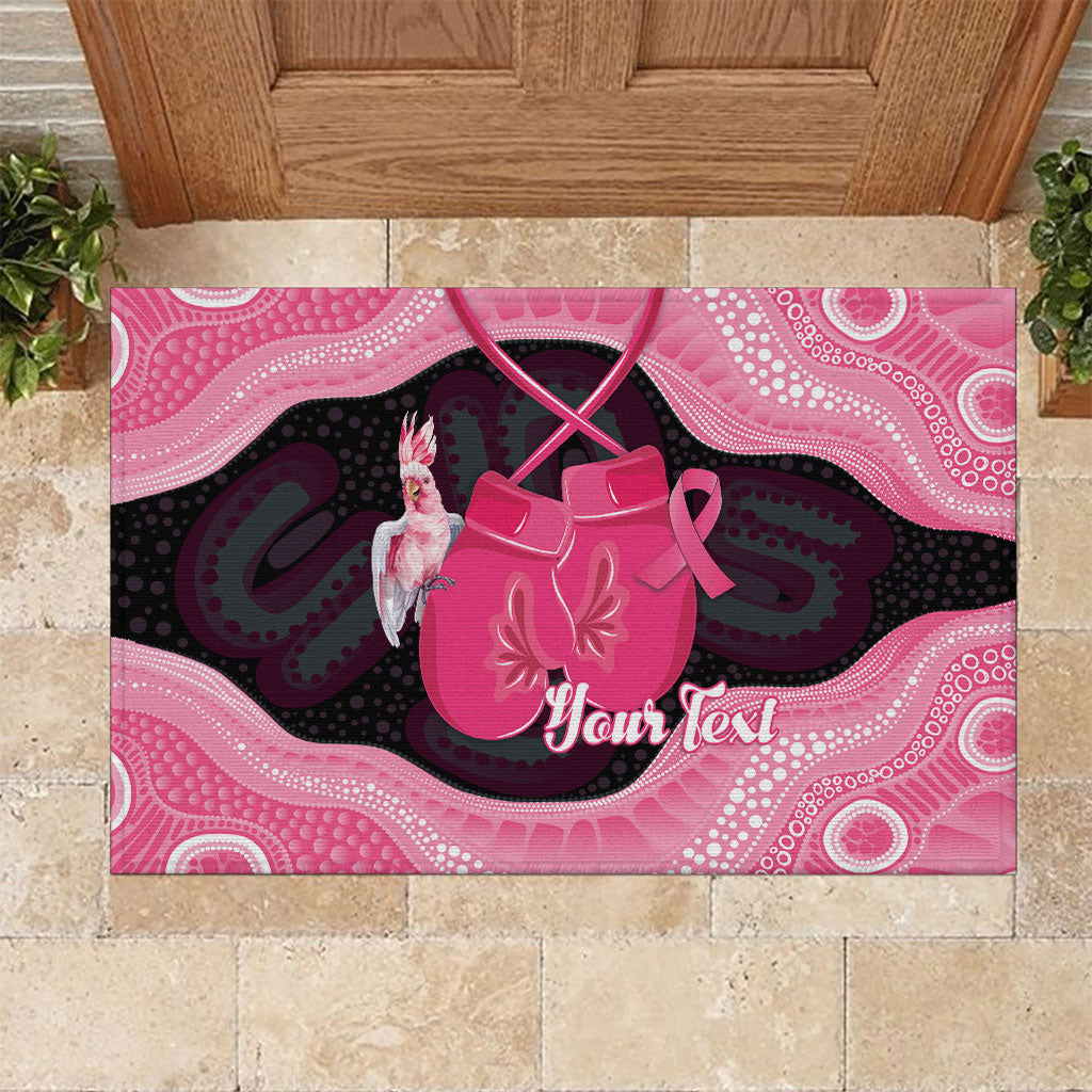 Personalised Australia Breast Cancer Support Rubber Doormat Pink Cockatoo Fight Boxing Gloves Aboriginal Art