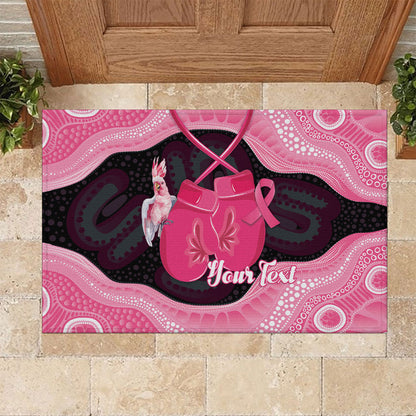 Personalised Australia Breast Cancer Support Rubber Doormat Pink Cockatoo Fight Boxing Gloves Aboriginal Art