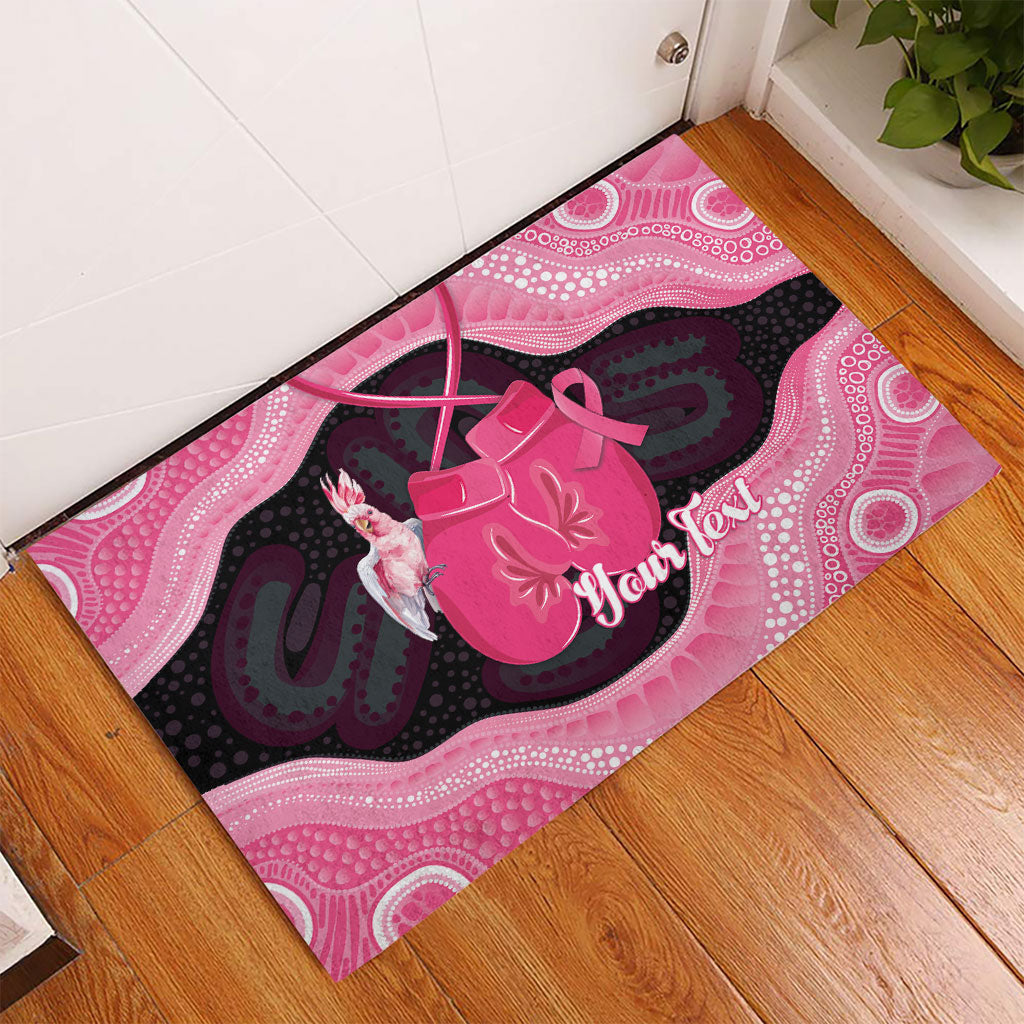 Personalised Australia Breast Cancer Support Rubber Doormat Pink Cockatoo Fight Boxing Gloves Aboriginal Art