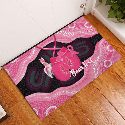 Personalised Australia Breast Cancer Support Rubber Doormat Pink Cockatoo Fight Boxing Gloves Aboriginal Art