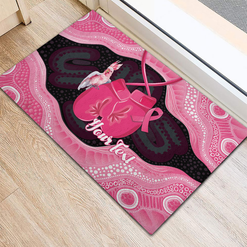 Personalised Australia Breast Cancer Support Rubber Doormat Pink Cockatoo Fight Boxing Gloves Aboriginal Art