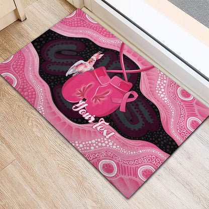 Personalised Australia Breast Cancer Support Rubber Doormat Pink Cockatoo Fight Boxing Gloves Aboriginal Art