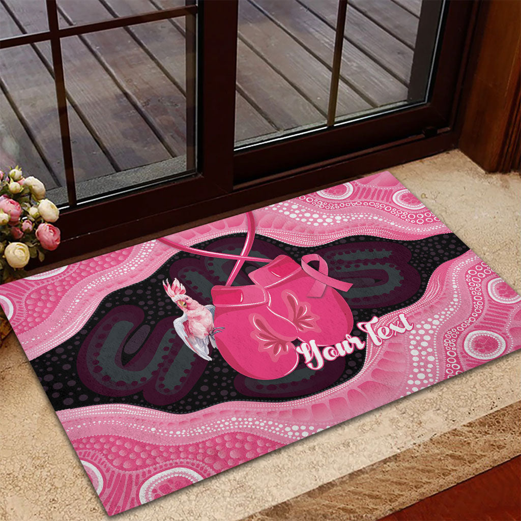 Personalised Australia Breast Cancer Support Rubber Doormat Pink Cockatoo Fight Boxing Gloves Aboriginal Art