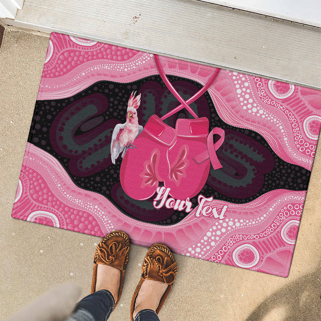 Personalised Australia Breast Cancer Support Rubber Doormat Pink Cockatoo Fight Boxing Gloves Aboriginal Art