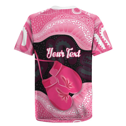 Personalised Australia Breast Cancer Support Rugby Jersey Pink Cockatoo Fight Boxing Gloves Aboriginal Art