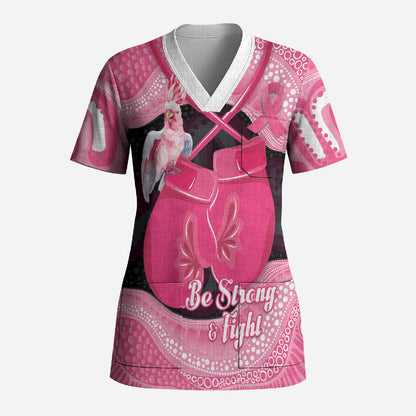 Personalised Australia Breast Cancer Support Scrub Top Pink Cockatoo Fight Boxing Gloves Aboriginal Art