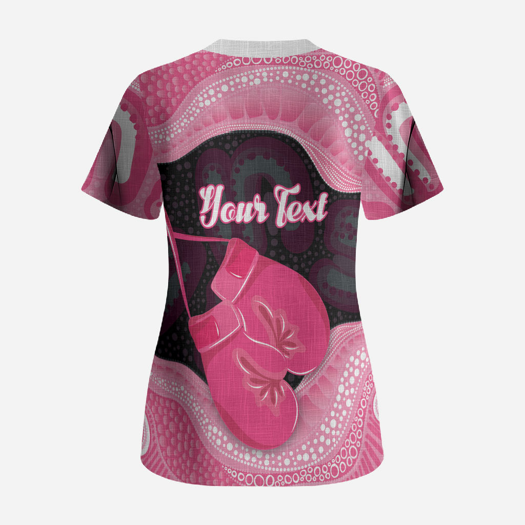 Personalised Australia Breast Cancer Support Scrub Top Pink Cockatoo Fight Boxing Gloves Aboriginal Art