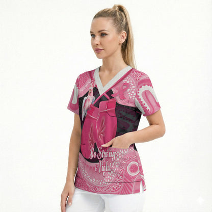 Personalised Australia Breast Cancer Support Scrub Top Pink Cockatoo Fight Boxing Gloves Aboriginal Art