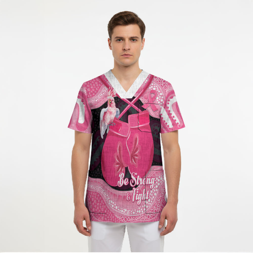 Personalised Australia Breast Cancer Support Scrub Top Pink Cockatoo Fight Boxing Gloves Aboriginal Art