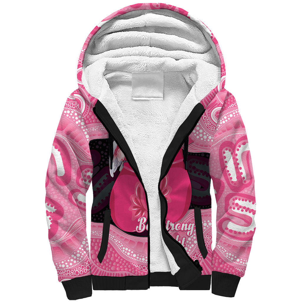 Personalised Australia Breast Cancer Support Sherpa Hoodie Pink Cockatoo Fight Boxing Gloves Aboriginal Art