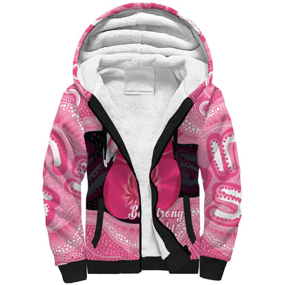 Personalised Australia Breast Cancer Support Sherpa Hoodie Pink Cockatoo Fight Boxing Gloves Aboriginal Art