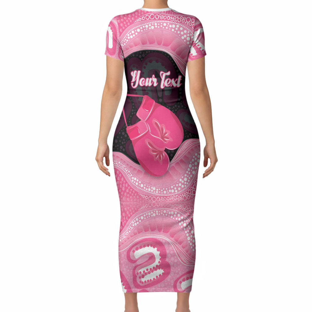 Personalised Australia Breast Cancer Support Short Sleeve Bodycon Dress Pink Cockatoo Fight Boxing Gloves Aboriginal Art