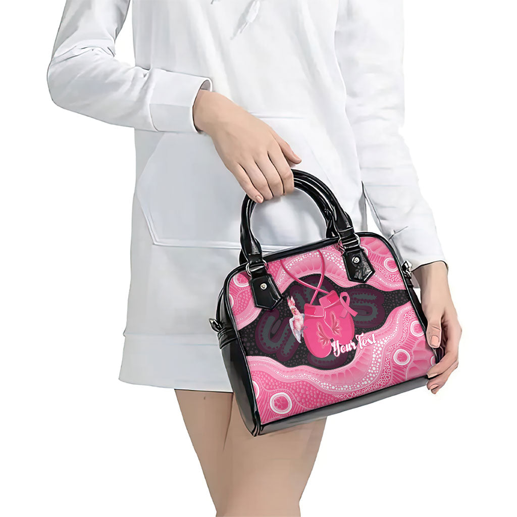 Personalised Australia Breast Cancer Support Shoulder Handbag Pink Cockatoo Fight Boxing Gloves Aboriginal Art