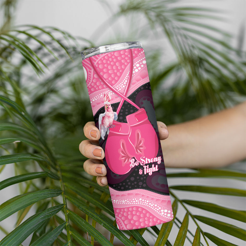 Personalised Australia Breast Cancer Support Skinny Tumbler Pink Cockatoo Fight Boxing Gloves Aboriginal Art