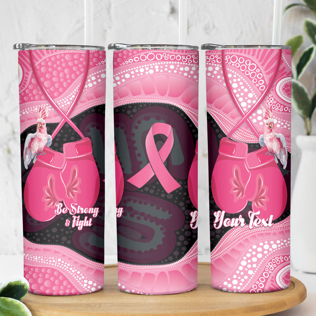 Personalised Australia Breast Cancer Support Skinny Tumbler Pink Cockatoo Fight Boxing Gloves Aboriginal Art