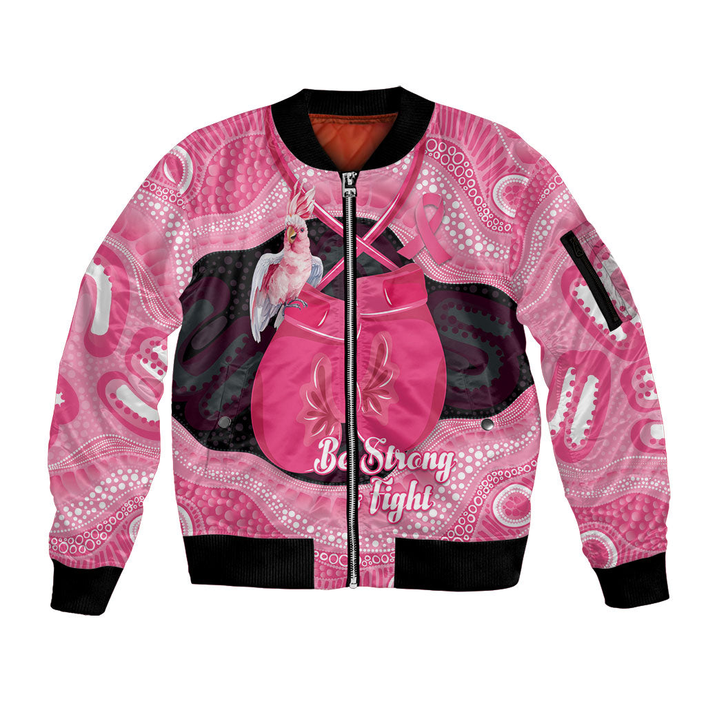 Personalised Australia Breast Cancer Support Sleeve Zip Bomber Jacket Pink Cockatoo Fight Boxing Gloves Aboriginal Art