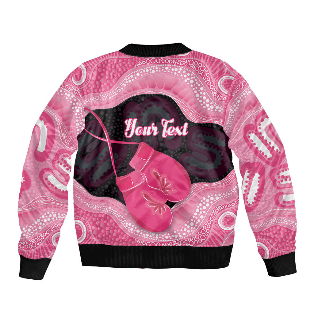 Personalised Australia Breast Cancer Support Sleeve Zip Bomber Jacket Pink Cockatoo Fight Boxing Gloves Aboriginal Art