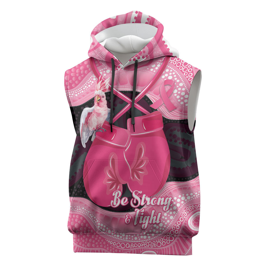 Personalised Australia Breast Cancer Support Sleeveless Hoodie Pink Cockatoo Fight Boxing Gloves Aboriginal Art