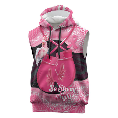 Personalised Australia Breast Cancer Support Sleeveless Hoodie Pink Cockatoo Fight Boxing Gloves Aboriginal Art