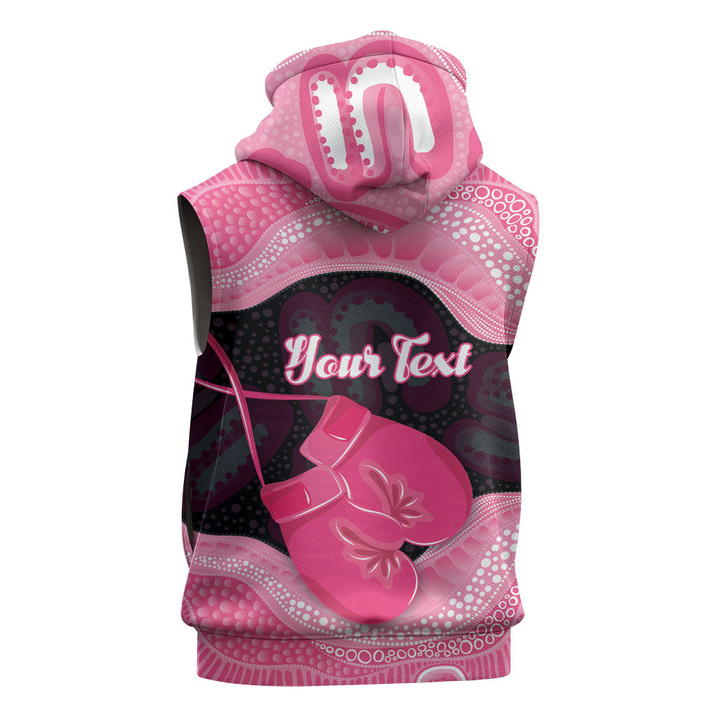 Personalised Australia Breast Cancer Support Sleeveless Hoodie Pink Cockatoo Fight Boxing Gloves Aboriginal Art