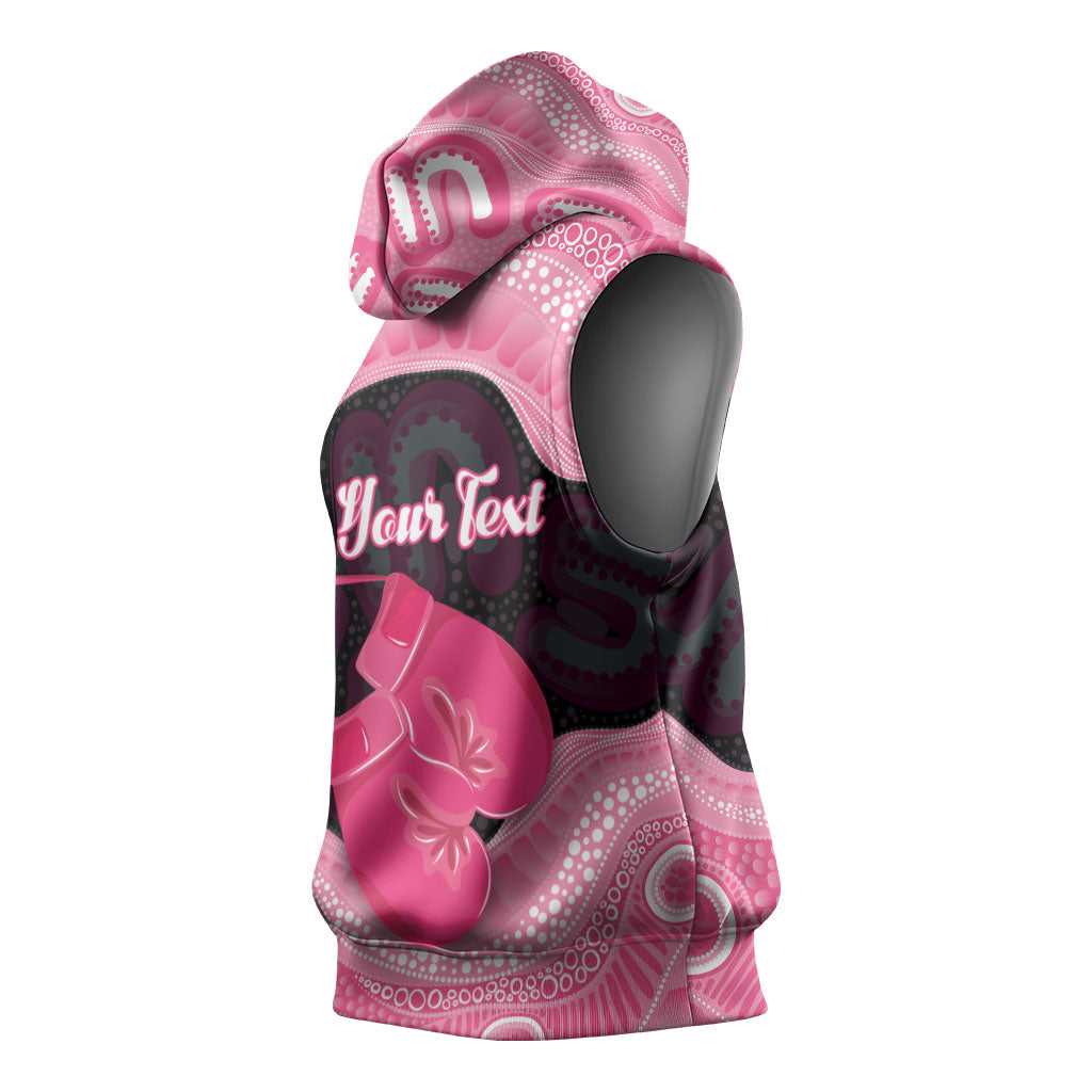 Personalised Australia Breast Cancer Support Sleeveless Hoodie Pink Cockatoo Fight Boxing Gloves Aboriginal Art