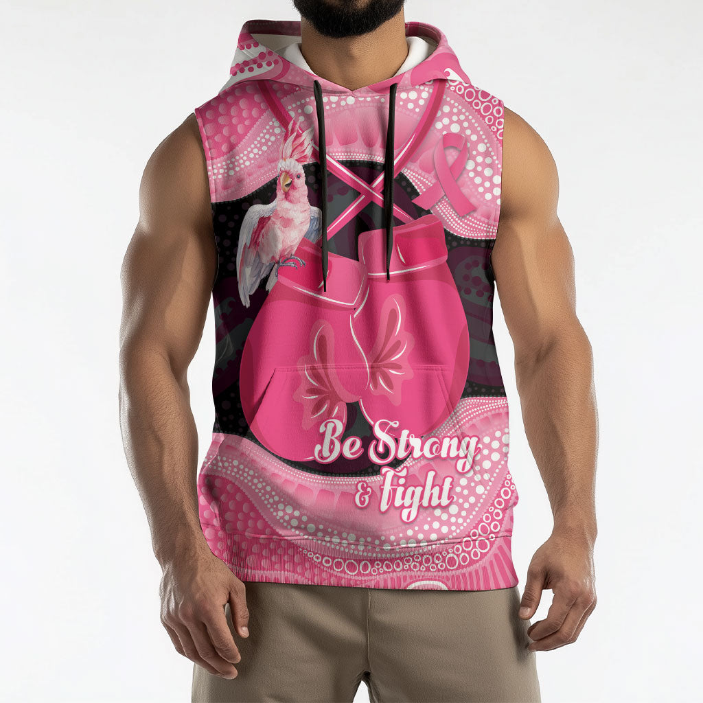 Personalised Australia Breast Cancer Support Sleeveless Hoodie Pink Cockatoo Fight Boxing Gloves Aboriginal Art