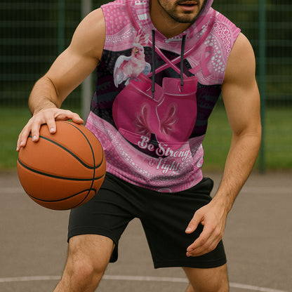 Personalised Australia Breast Cancer Support Sleeveless Hoodie Pink Cockatoo Fight Boxing Gloves Aboriginal Art
