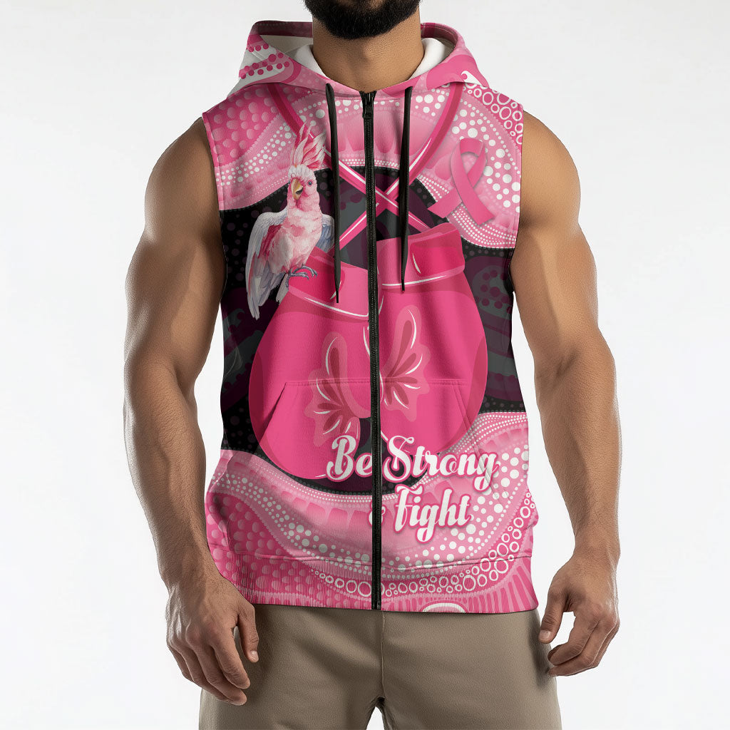 Personalised Australia Breast Cancer Support Sleeveless Zip Hoodie Pink Cockatoo Fight Boxing Gloves Aboriginal Art