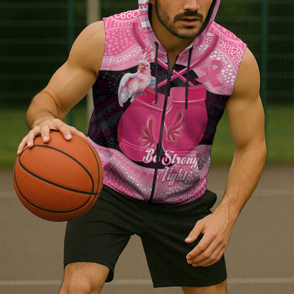 Personalised Australia Breast Cancer Support Sleeveless Zip Hoodie Pink Cockatoo Fight Boxing Gloves Aboriginal Art