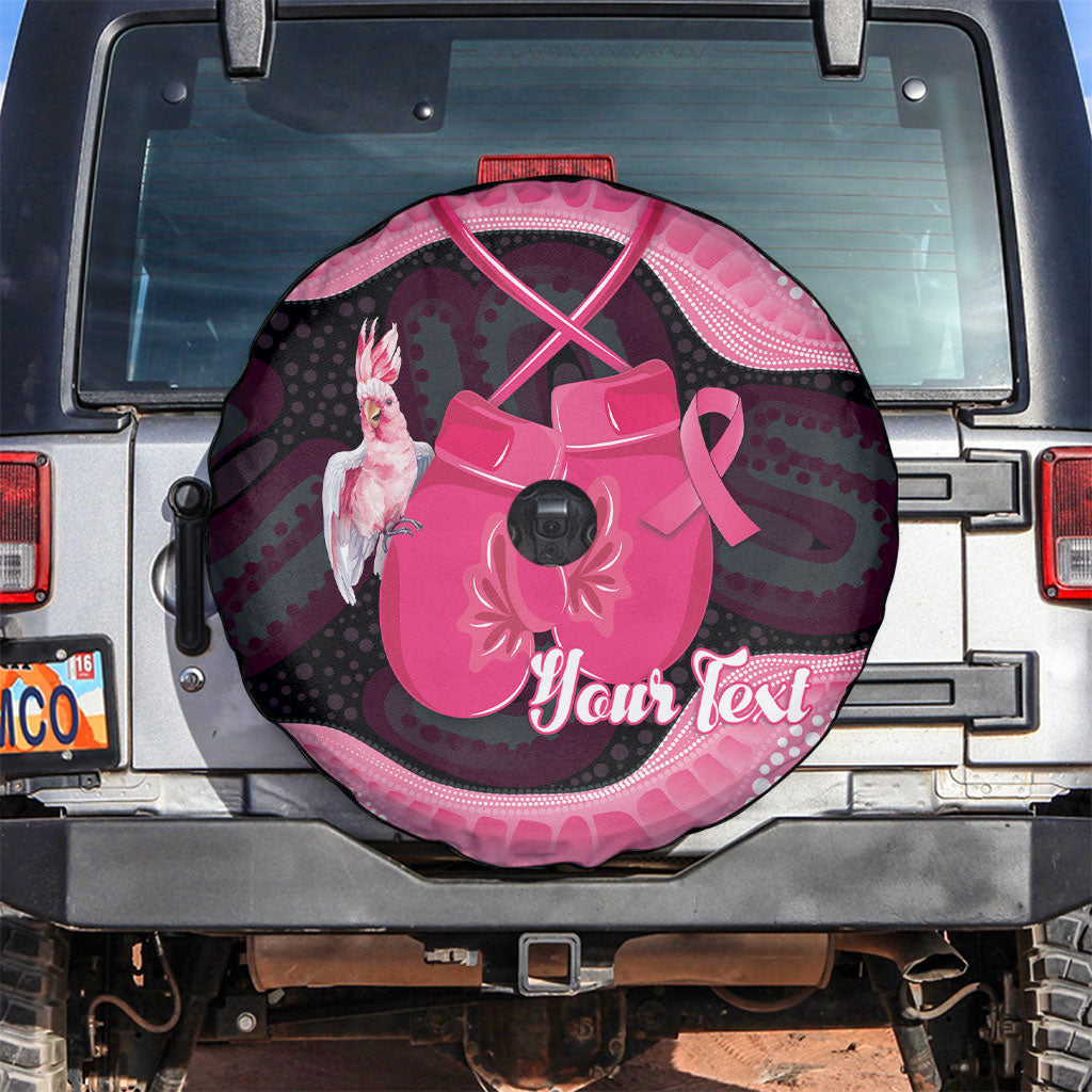 Personalised Australia Breast Cancer Support Spare Tire Cover Pink Cockatoo Fight Boxing Gloves Aboriginal Art
