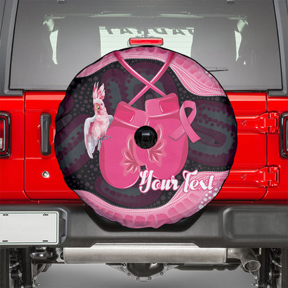 Personalised Australia Breast Cancer Support Spare Tire Cover Pink Cockatoo Fight Boxing Gloves Aboriginal Art