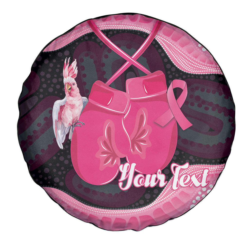 Personalised Australia Breast Cancer Support Spare Tire Cover Pink Cockatoo Fight Boxing Gloves Aboriginal Art